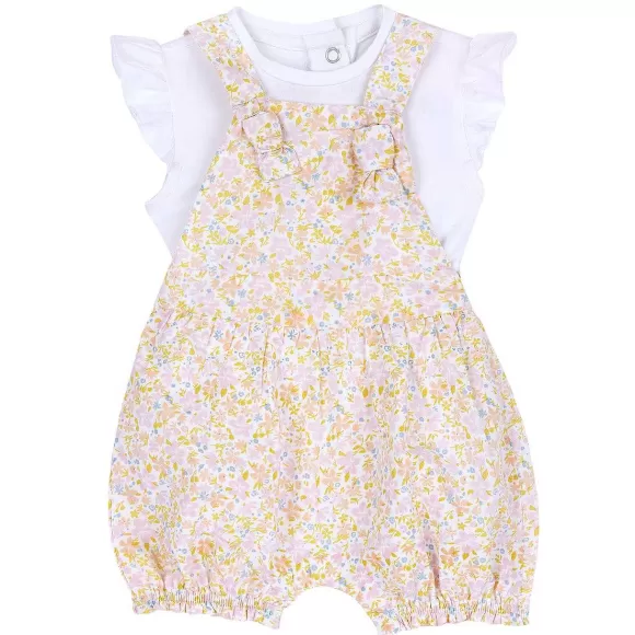 Chicco Completo Maglietta Con Salopette Corta Fantasia Fiorellini | Completi